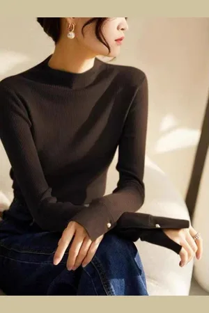 Stylecast Women Striped High Neck Long Sleeves Top