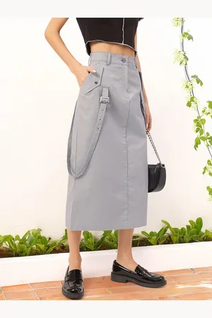 DressBerry Urban Elegance Belt Detail Straight Midi Skirt