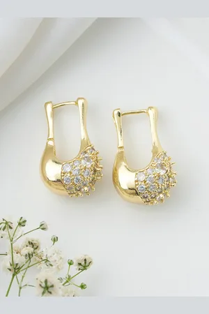 Joker & Witch Gold Plated Stone Studded Classic Hoop Earrings