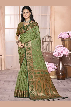 Ishin Woven Design Zari Organza Saree With Blouse Piece