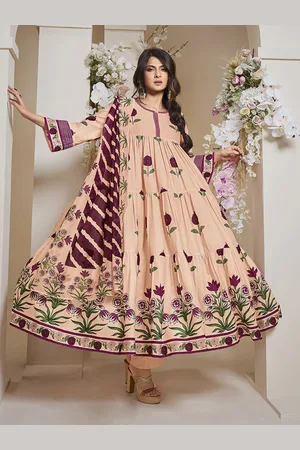 Bhama Couture Jennifer Winget Floral Pure Cotton Anarkali Kurta With Palazzos & Dupatta