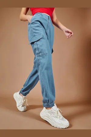 DOLCE CRUDO Women High Rise Clean Look Regular Stretchable Light Weight Denim joggers