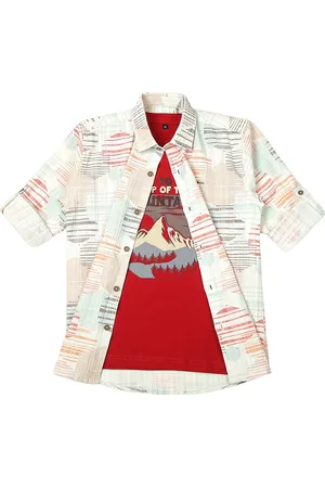 CAVIO Boys Spread Collar Abstract Printed Cotton Casual Shirts & T-Shirt