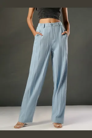 FREAKINS Women Striped Relaxed Straight Leg Straight Fit High-Rise Korean Pant
