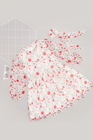 Pantaloons Girls Floral Puff Sleeves Fit & Flare Dress