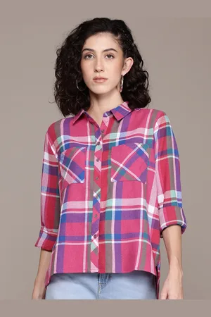 Roadster The Lifestyle Co. Chest Pocket Detail Checked Flannel High-Low Shirt