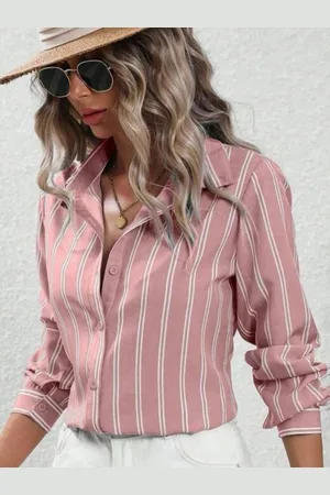 Stylecast Women Striped Shirt Collar Long Sleeves Shirt Style Top