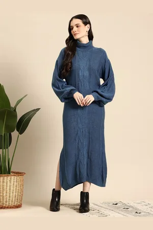 Mast & Harbour Cable Knit High Neck Sweater Midi Dress