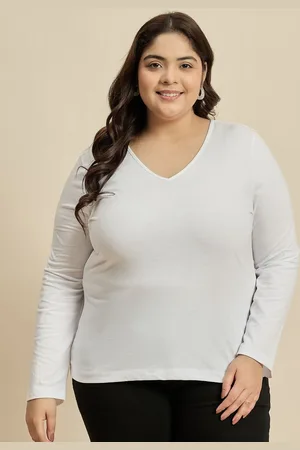 CURVY STREET Women Solid V-Neck Cotton Plus Size T-shirt
