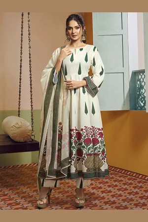 Bhama Couture Jennifer Winget Floral Pure Cotton Anarkali Kurta With Palazzos & Dupatta
