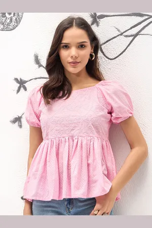 DressBerry Women Cotton Embroidered Peplum Crop Top