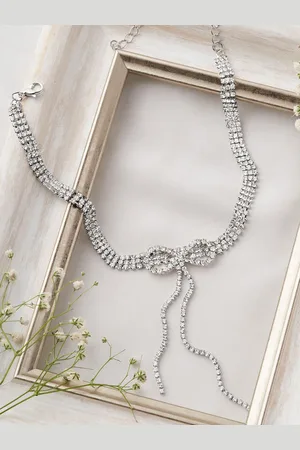 Joker & Witch Delphine Bow Silver-Plated Stone Studded Necklace