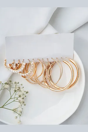 Joker & Witch Paradise Set Of 6 Gold Plated Beaded Circular Hoop Earrings