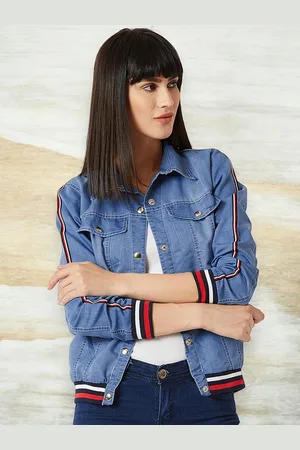 Miss Chase Women Striped Denim Jacket with Patchwork