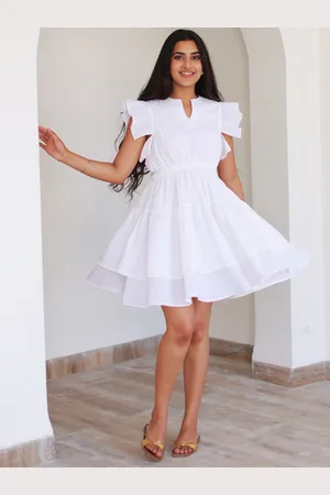 Ambraee Notch Neck Flutter Sleeve Ruffled Fit & Flare Tiered Dress