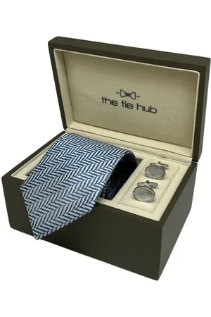 The Tie Hub Men Silk Necktie & Pearl Cufflinks Accessory Gift Set