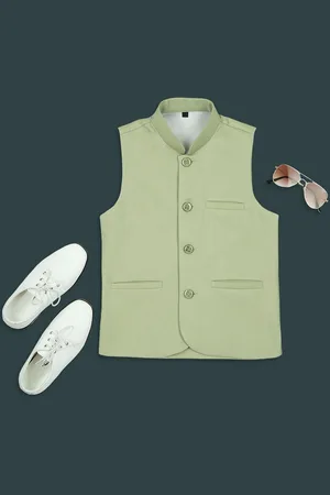 YK Boys Woven Solid Nehru Jackets
