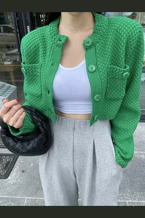 LULU & SKY Women Cable Knit Crop Cardigan