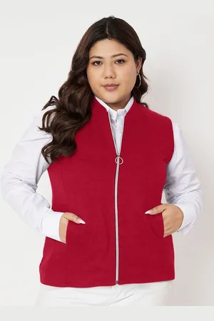 BRINN Plus Size Mock Neck Zip Closure Fleece Tailored Jacket