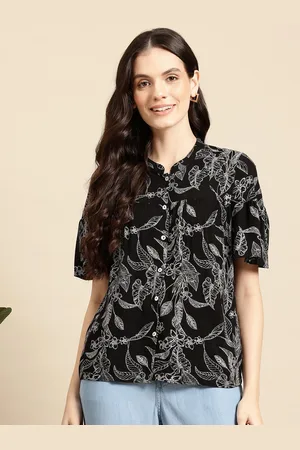 Mast & Harbour Floral Print Bell Sleeves Shirt Style Top