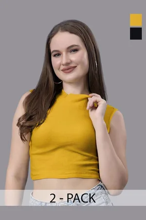 Friskers Pack Of 2 Women Cotton Sleeveless High Neck Crop Top