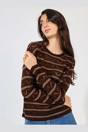 Styli Women Regular Length Regular Fit Striper Textured Pattern Sweater