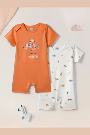 Nauti Nati Infants Boys Pack Of 2 Printed Cotton Rompers