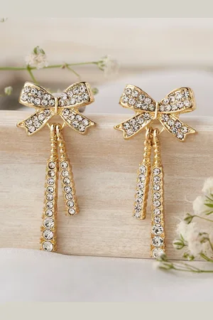 Joker & Witch Gold-Plated Stone Studded Raymonde Bow Style Drop Earrings
