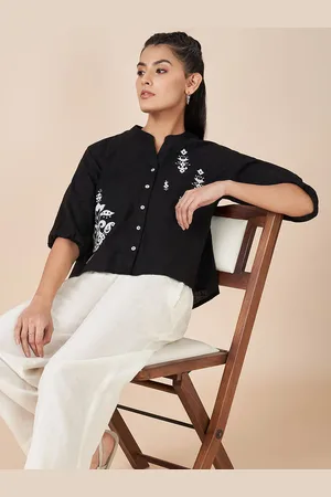 Pantaloons Women Mandarin Collar Shirt Style Top