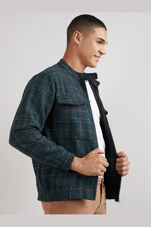 Campus Winter Wear Striped Mandarin Collar Windcheater Cotton Open Front Jacket