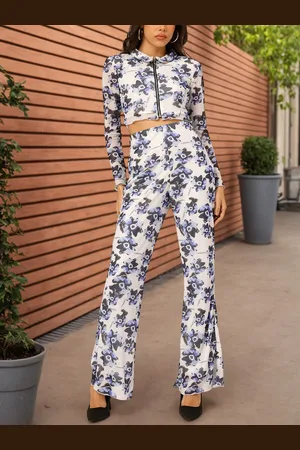 DressBerry Floral Printed Breezy Mesh Fabric Co-Ord Set