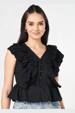PEOPLE Women Cotton Ruffles Peplum Top