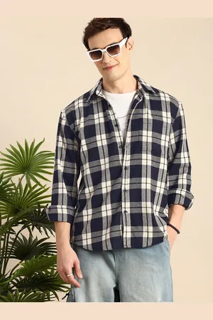 Mast & Harbour Tartan Checks Knitted Drop-Shoulder Sleeves Relaxed Fit Casual Shirt