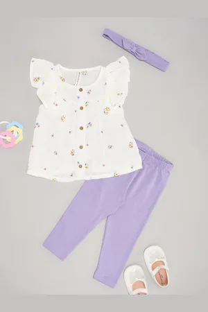 Pantaloons Girls Printed Pure Cotton Top with Trousers