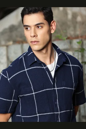 Roadster The Lifestyle Co. Spread Collar Short Sleeves Checked Oversized-Fit Casual Shirt