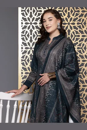 Cayman Women Ethnic Motifs Printed Sequin Pure Wool Kurta with Trousers & Dupatta