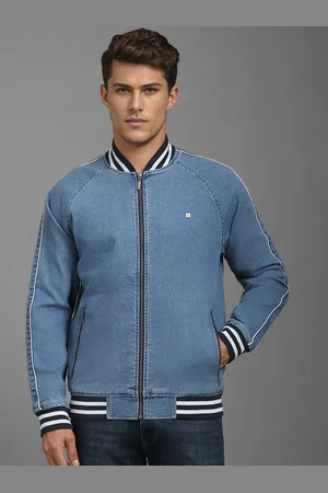 Louis Philippe Men Stand Collar Solid Cotton Casual Denim Jacket