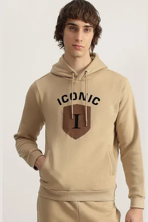ICONIC Men Typography Printed Hooded Sweatshirt