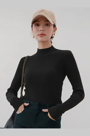 clafoutis Women High Neck Pockets Slim Fit T-shirt