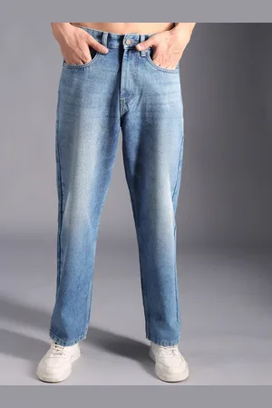 High Star Men Wide Leg Clean Look Light Fade Cotton Jeans