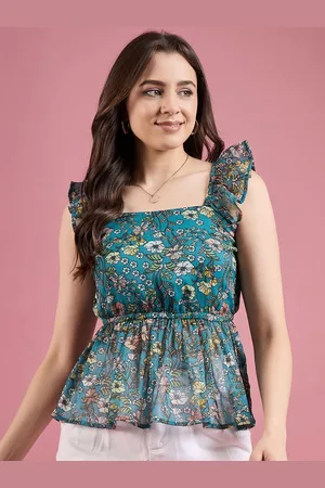DressBerry Floral Printed Gathered Square Neck Peplum Top