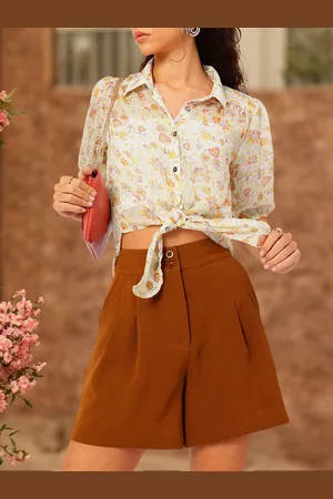 DressBerry Floral Fusion Semi Sheer Tie-Up Shirt