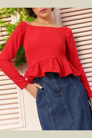 DressBerry Fiery Sensation Boat Neck Peplum Top