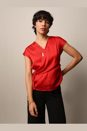 ONLY Women Satin V-Neck Short Sleeves Wrap Top