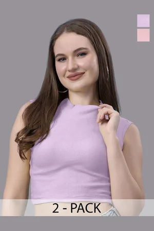 Friskers Pack Of 2 Women Cotton Sleeveless High Neck Crop Top