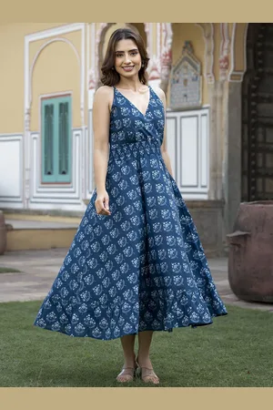 Kalini Women Floral Printed Cotton Fit and Flare Midi Dress