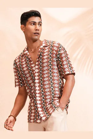 Highlander Men Mui Color Crochet Cuban Collar Relaxed Shirt