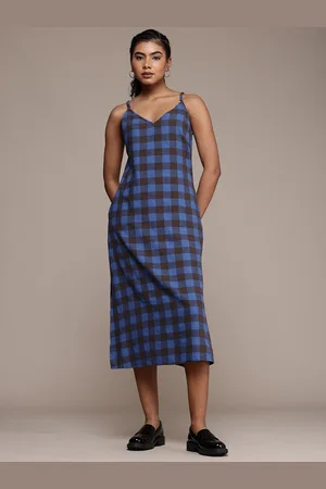 Roadster The Life Co. Checked Shoulder Straps A-Line Midi Dress