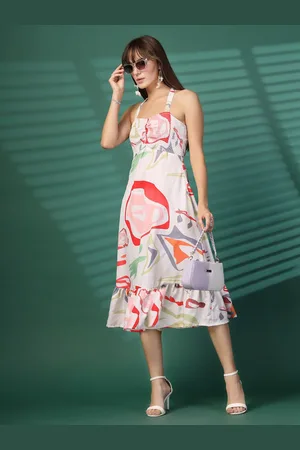 OOMPH Women Printed A-Line Midi Dress