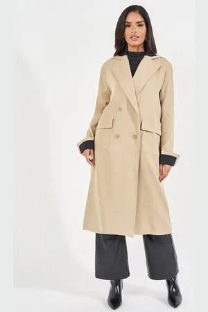 Styli Women Oversized Fit Midi Double Breasted Trench Coat With Contrast Detail